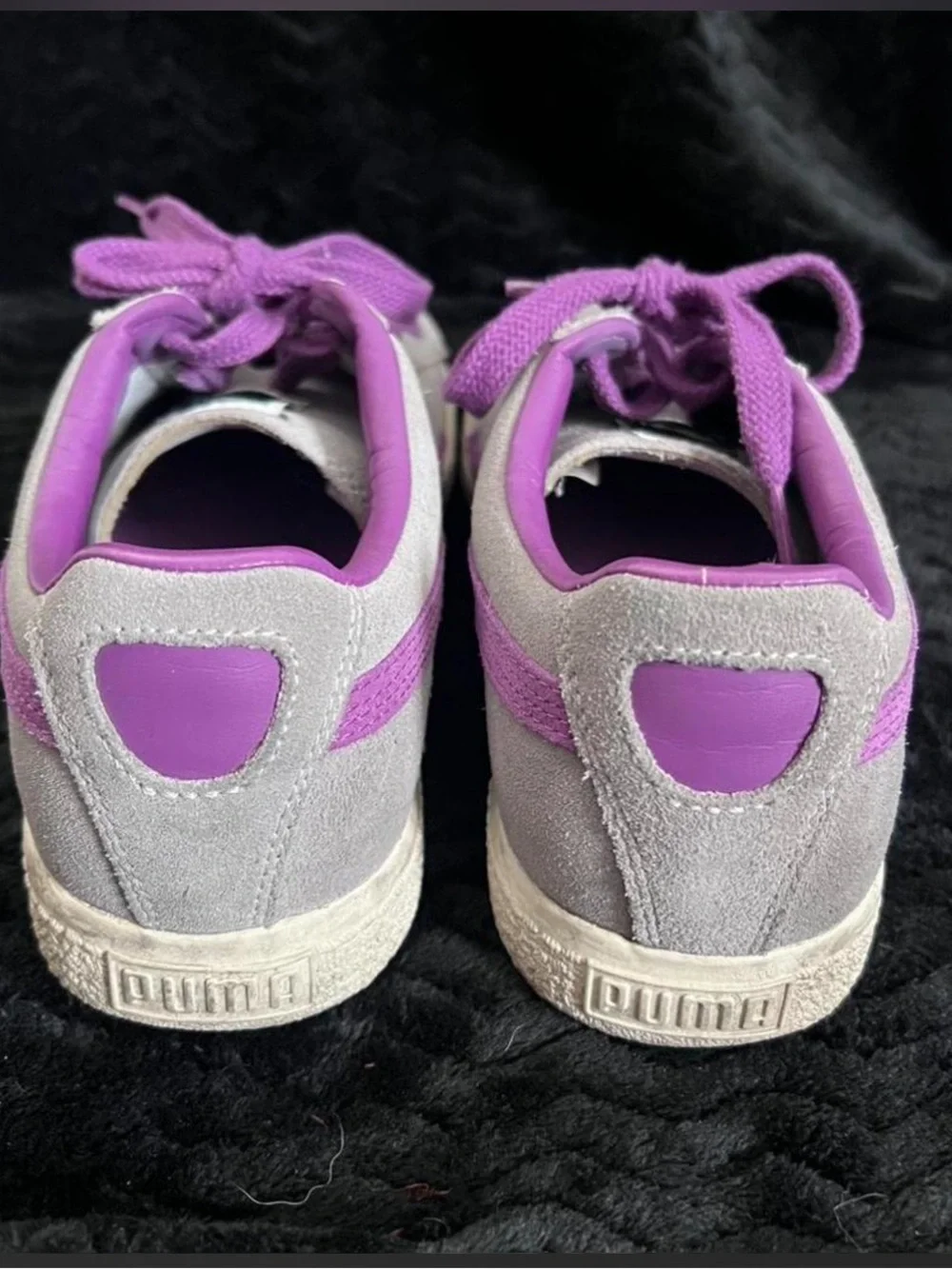 Puma CLYDE Basket Classic grey and purple trainers 181632 38 Size 9